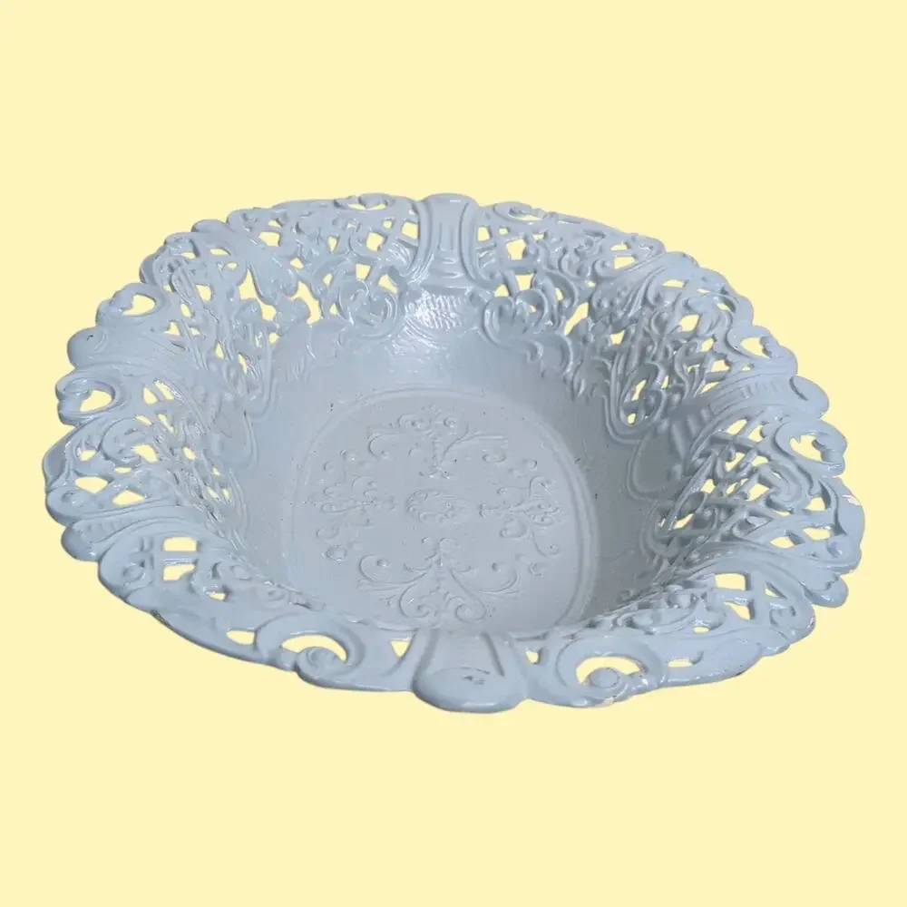 Vintage Italian Ornate Filigree Blue Painted Metal Fruit Bowl/Basket Italy